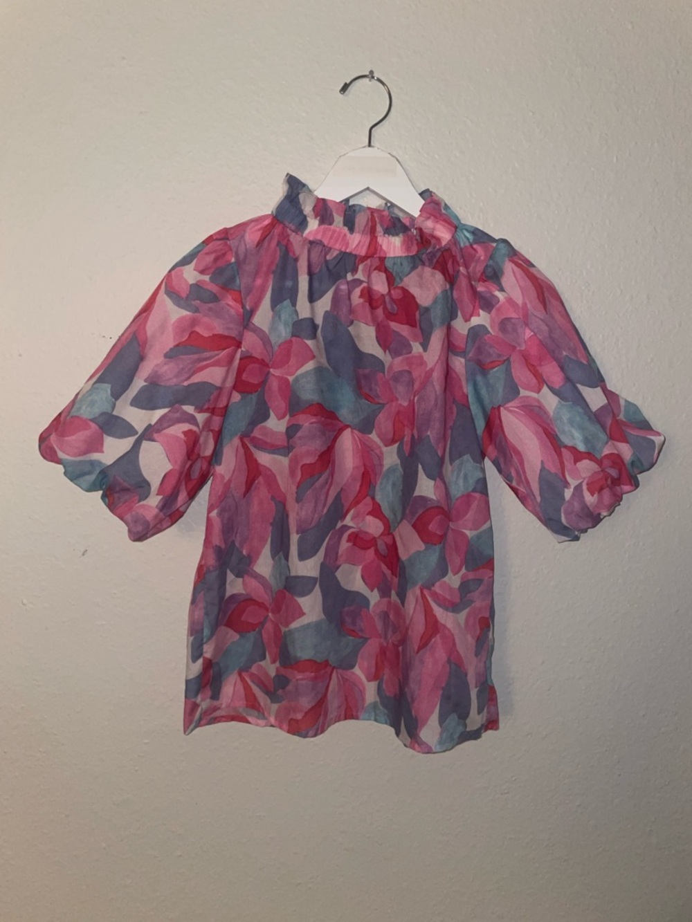 THML Pink and Purple Floral Puff-Sleeve Blouse